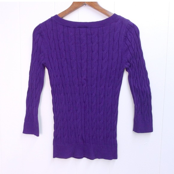 LOFT Purple Cable Knit 3/4 Sleeve Sweater Women's XS / #1225 - Picture 3 of 6